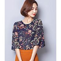 Women\'s Going out Street chic Blouse, Floral Round Neck ½ Length Sleeve Others