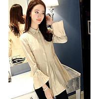 Women\'s Casual/Daily Simple Blouse, Solid Shirt Collar Long Sleeve Polyester