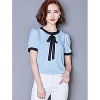 womens going out street chic blouse solid round neck short sleeve othe ...