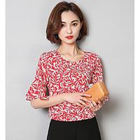 womens going out street chic blouse print round neck short sleeve othe ...