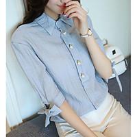 womens casualdaily simple shirt solid shirt collar length sleeve cotto ...