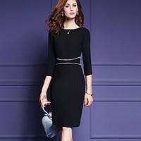 Women\'s Plus Size / Work Street chic Sheath DressPatchwork Round Neck Knee-length Sleeve Black / Winter