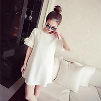 womens casualdaily loose dress solid round neck above knee length slee ...