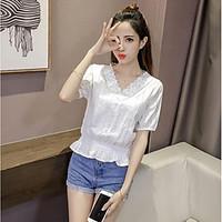 Women\'s Going out Cute Summer Blouse, Solid V-neck Short Sleeve Polyester