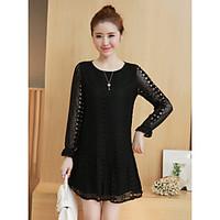 womens casualdaily shift lace dress solid round neck above knee long s ...