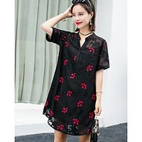 Women\'s Daily Tunic Dress, Print V Neck Above Knee Short Sleeve Polyester Summer Mid Rise Inelastic ExtraSheer