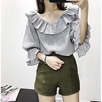 womens casual simple summer shirt striped round neck short sleeve cott ...