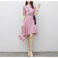 womens daily skater dress round dots round neck above knee length slee ...