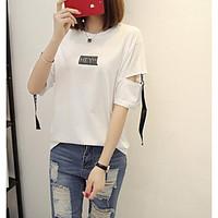 womens casual cute summer t shirt letter round neck short sleeve cotto ...