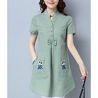 Women\'s Casual Simple Summer Shirt, Solid Stand Short Sleeve Cotton Medium