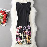 womens casualdaily bodycon sheath dress floral round neck knee length  ...