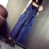 womens casualdaily denim dress solid v neck maxi sleeveless cotton sum ...