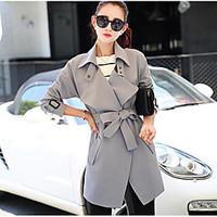 Women\'s Daily Coats Spring/Fall Trench Coat, Solid Peter Pan Collar Long Sleeve Regular Cotton