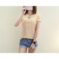 womens daily simple t shirt striped round neck short sleeve cotton