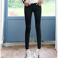 womens high rise micro elastic jeans pants simple straight slim solid