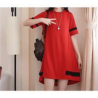 Women\'s Casual/Daily Simple A Line Dress, Solid Round Neck Mini Short Sleeve Cotton Summer Mid Rise Micro-elastic Medium