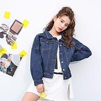 womens casualdaily active spring denim jacket solid stand long sleeve  ...