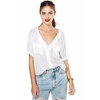 Women\'s Going out Casual/Daily Simple Summer Blouse, Solid V Neck ½ Length Sleeve Chiffon Thin