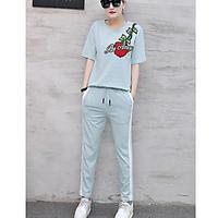 Women\'s Going out Casual/Daily Holiday Cute Street chic Summer T-shirt Pant Suits, Solid Print Round Neck ½ Length Sleeve