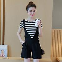 womens casualdaily cute summer t shirt pant suits striped check round  ...