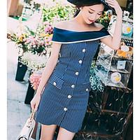 womens going out a line dress striped boat neck above knee short sleev ...