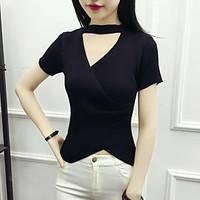 womens going out regular pullover solid v neck short sleeve cotton spr ...