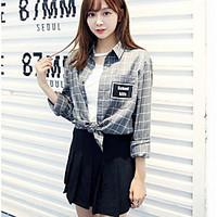 Women\'s Going out Casual/Daily Cute All Seasons Shirt, Striped Shirt Collar Long Sleeve Cotton Medium