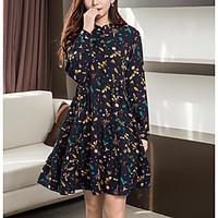Women\'s Casual/Daily Simple Sheath Dress, Floral Stand Knee-length Long Sleeve Others Summer High Rise Micro-elastic Thin