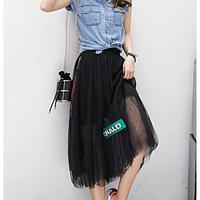 womens casualdaily midi skirts swing solid summer