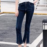 womens high rise micro elastic jeans pants simple slim bootcut solid