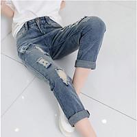 womens mid rise micro elastic jeans pants simple harem solid