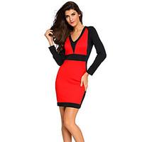 Women\'s Color Block Long Sleeve Midi Dress