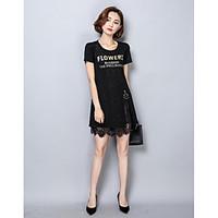 womens casual a line dress solid round neck above knee short sleeve co ...