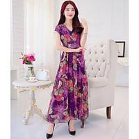 womens casual a line dress print v neck midi short sleeve polyester su ...