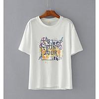 Women\'s Casual Cute T-shirt, Polka Dot Round Neck Short Sleeve Polyester