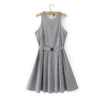 Women\'s Casual Sheath Dress, Polka Dot Strap Knee-length Sleeveless Chiffon Satin Summer Mid Rise Micro-elastic Thin