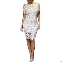 Women\'s White Lace Round Collar Cutout Long Bodycon Dress