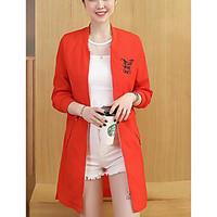 Women\'s Casual Simple Summer Trench Coat, Solid Round Neck Long Sleeve Long Polyester