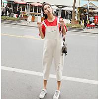 womens mid rise micro elastic overalls pants simple relaxed solid