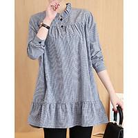 womens casualdaily simple shirt striped stand long sleeve others