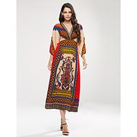 womens boho casualdayboho print swing dress v neck maxi silk beach dre ...