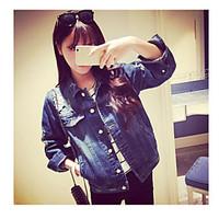 Women\'s Daily Traditional/Vintage Spring Fall/Autumn Denim Jacket, Others Square Neck Long Sleeve Regular Cotton