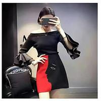 womens other sheath dress solid off shoulder above knee sleeve cotton  ...