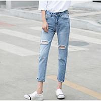 womens mid rise micro elastic jeans pants simple harem solid