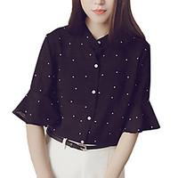 Women\'s Going out Work Simple Sophisticated All Seasons Blouse, Solid Polka Dot Stand ½ Length Sleeve Rayon