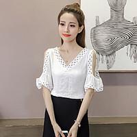 womens going out work simple sophisticated all seasons blouse solid v  ...