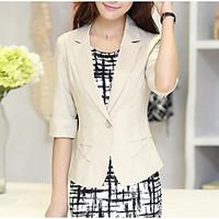 Women\'s Going out Simple Summer Blazer, Solid Shirt Collar Half-Sleeve Short Others