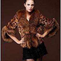 womens going out partycocktail street chic fur coat leopard long sleev ...