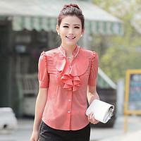 womens casualdaily work simple blouse solid stand short sleeve cotton