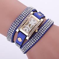 womens layered crystal leather band white case analog quartz bracelet  ...